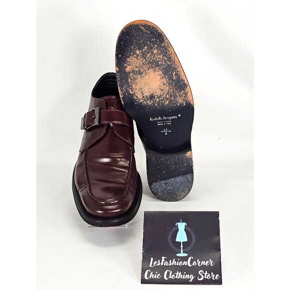 Rodolfo Zengarini Men's Burgundy Leather Monk Strap Buckle Loafers Sz 42 (9) 103 - Picture 3 of 16